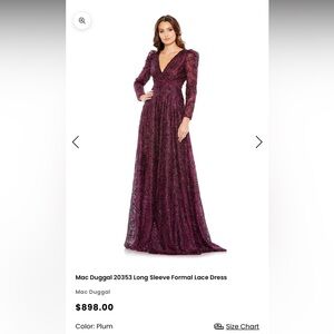 Mac Duggal Deep Purple/Maroon Long Sleeve Lace Gown